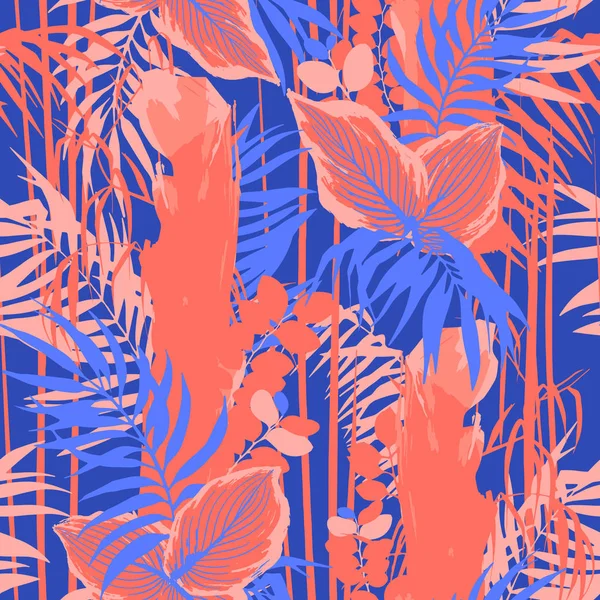 Grafiskt sömlösa mönster av exotiska blad och träd — Stock vektor