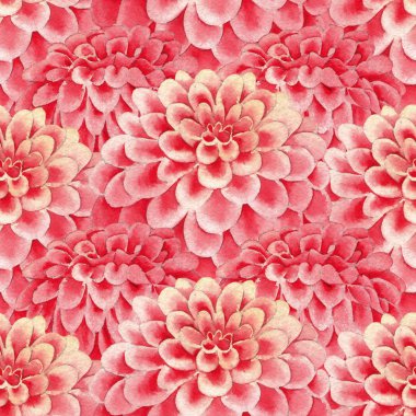 Pembe Dahlia ölçekli çiçekler suluboya deseni