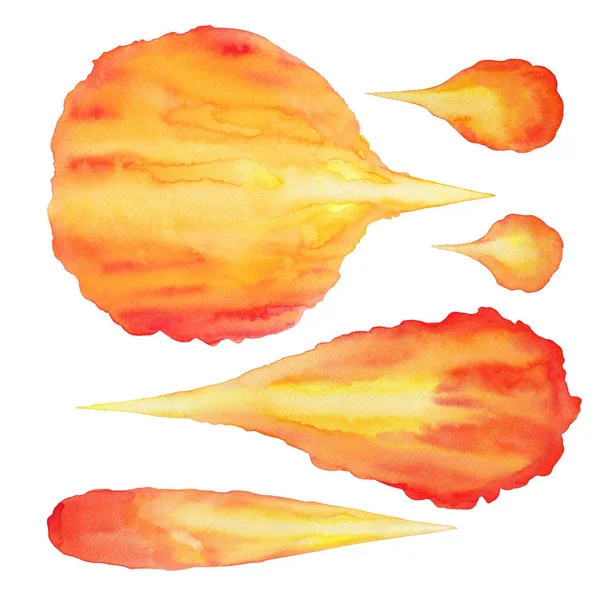 Aquarel verzameling van vuurvlammen van verschillende vormen — Stockfoto