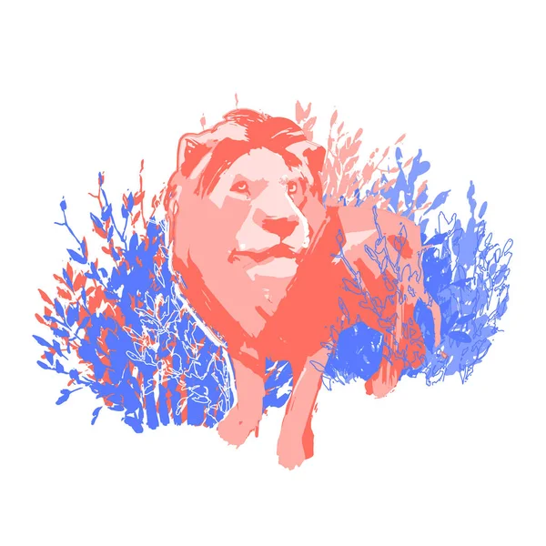 En abstrakt hane lejon stående bland buskarna. — Stock vektor