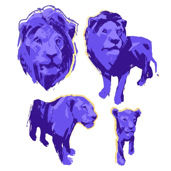 Abstract graphic collection of four isolated lions — Stock Vector