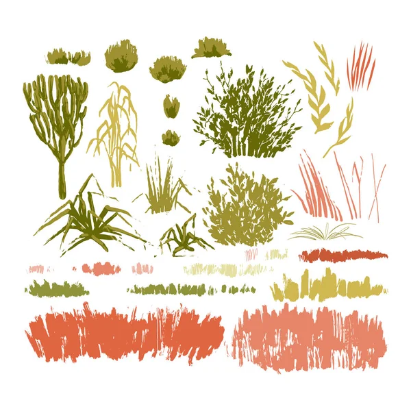 Colección gráfica de plantas manchadas abstractas sobre fondo blanco — Vector de stock
