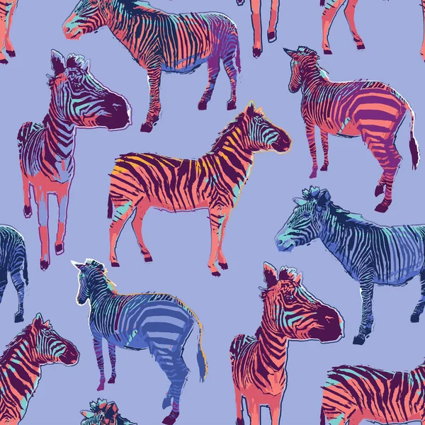 Grafisch naadloos patroon van staande zebra's getekend in de techniek van ruwe borstel — Stockvector