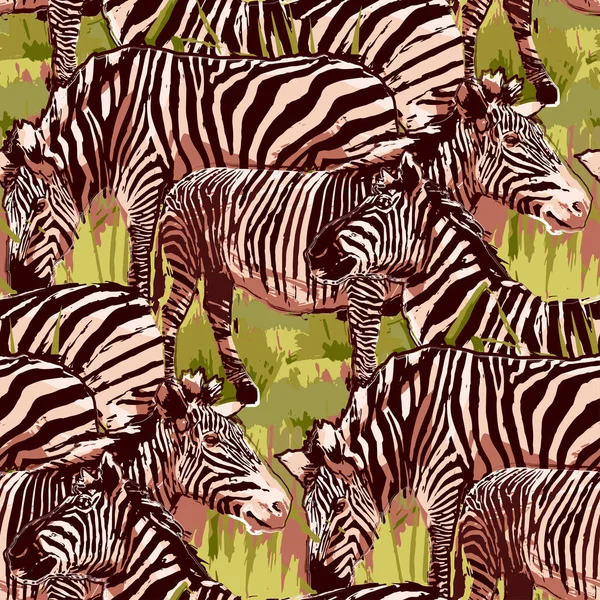 Het beslag van zebra's inzaaien in steppe landschap — Stockvector