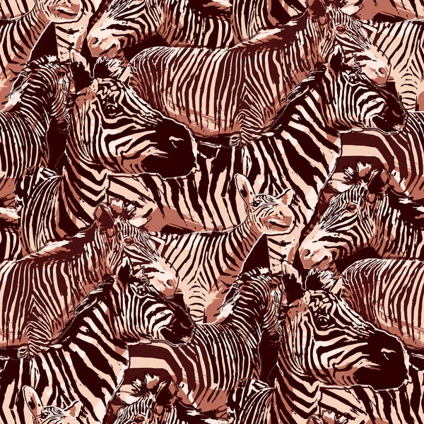 Графический бесшовный повторяющийся рисунок стоячих зебр — стоковый вектор