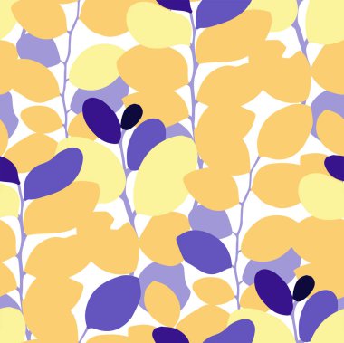 Canlı renklerde egzotik yaprakların soyut vektör seamless modeli.