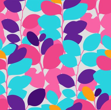 Canlı renklerde egzotik yaprakların soyut vektör seamless modeli.