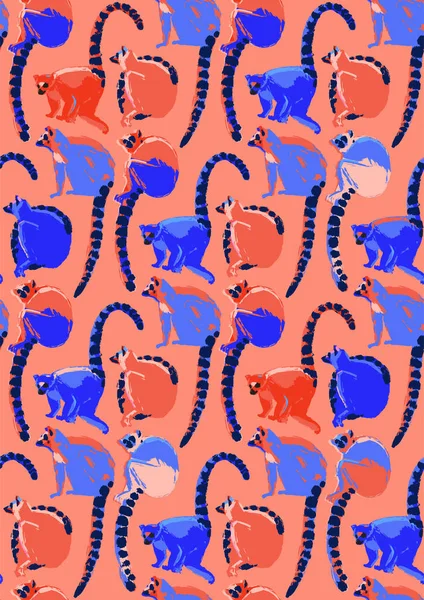Patroon van wild Maki's getrokken in de techniek van ruwe penseel in levendige kleuren — Stockvector
