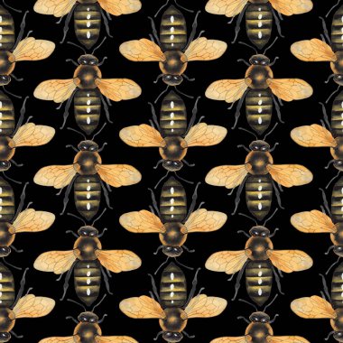 Gerçekçi çizilmiş bal arılarının suluboya dikişsiz deseni