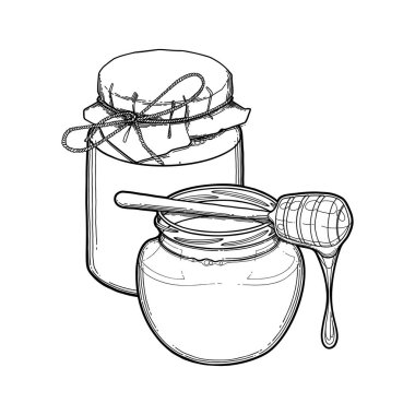 Damlatma ile süslenmiş farklı türde baldan iki suluboya şişesi.