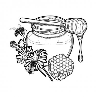 Papatya çiçekleri ile süslenmiş grafik bal şişesi