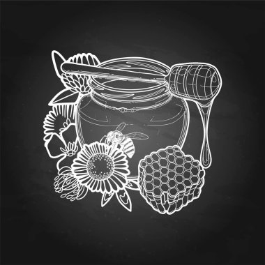 Grafik bal şişesi ve çiçek ile süslenmiş damlatma