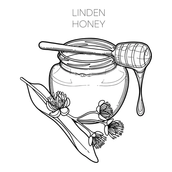 Grafická medová láhev ozdobená kytimi květinami — Stockový vektor