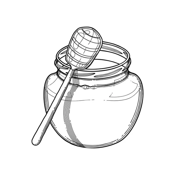 흰색 배경에 고립 된 디퍼 꿀그래픽 병 — 스톡 벡터