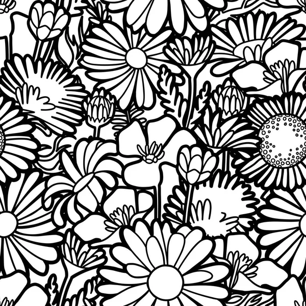 Grafisch naadloze patroon van wilde weide bloemen — Stockvector