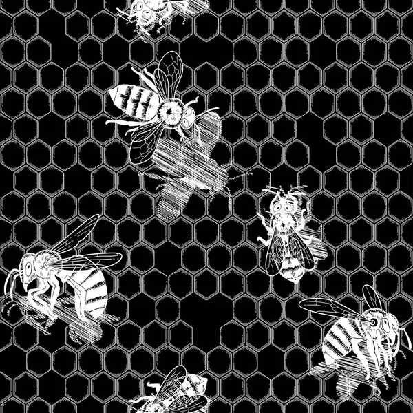 벌집에 기어 꿀벌의 그래픽 원활한 패턴 — 스톡 벡터