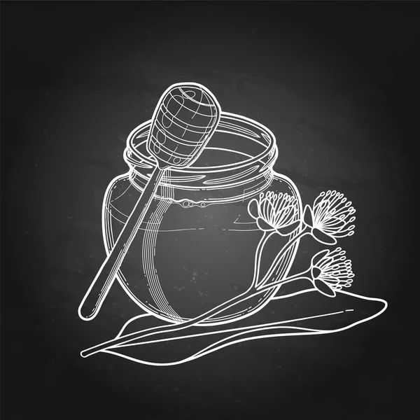 Ihlamur çiçekleri ile süslenmiş grafik bal şişesi