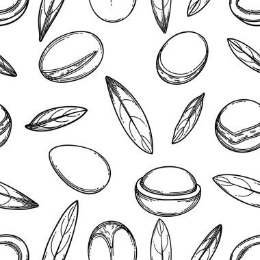 Grafik argan bitkilerinin kusursuz deseni. Vektör tasarımı
