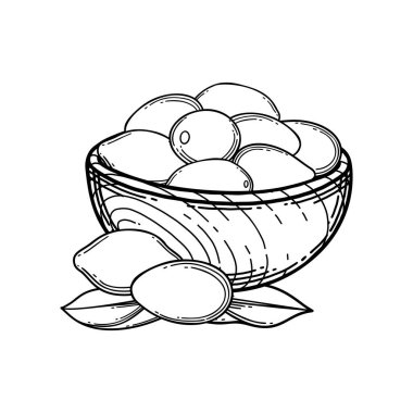 İçinde kuru kurt üzümü olan grafiksel ahşap kase..