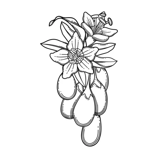 Graphic gäng gojibär med blad och blommor. — Stock vektor