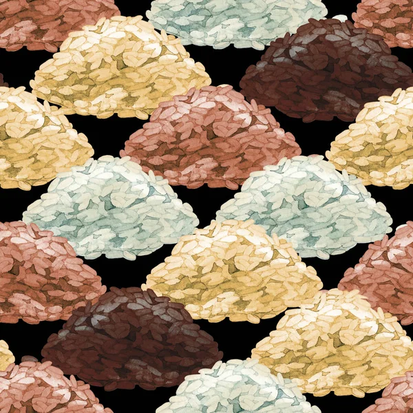 Akvarel hladký vzor hrstky různých druhů rýže — Stock fotografie