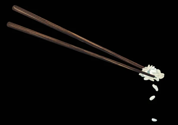 木の棒で白いご飯の水の色のボウル — ストック写真