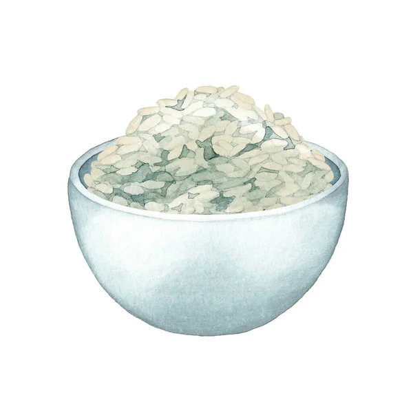 Ciotola acquerello del riso isolato su sfondo bianco — Foto Stock