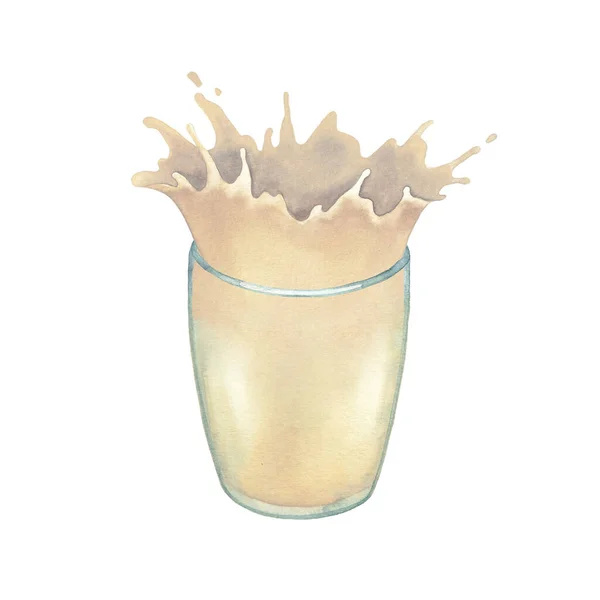 Aquarel plantaardige melk spatten uit het glas. — Stockfoto