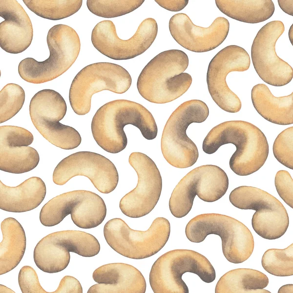 Akvarel opakované bezešvné vzor kešu ořechy. — Stock fotografie