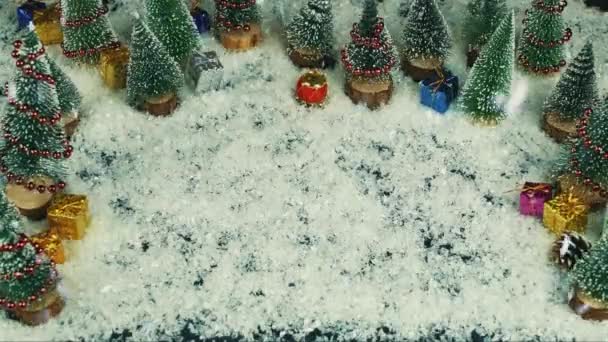 Стоп Движения Подарочная Коробка Дед Мороз Украшение Снегу Рождество Новым — стоковое видео