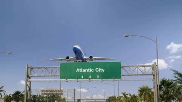 Flygplan lyfta Atlantic City — Stockvideo