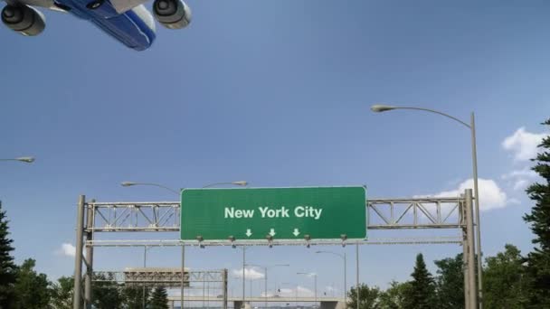 Avião aterrissando Nova York — Vídeo de Stock