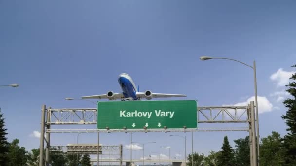 Pesawat lepas landas Karlovy Vary — Stok Video