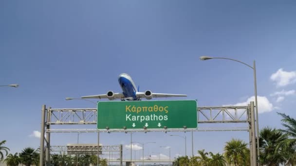 Flygplan lyfta Karpathos Island — Stockvideo