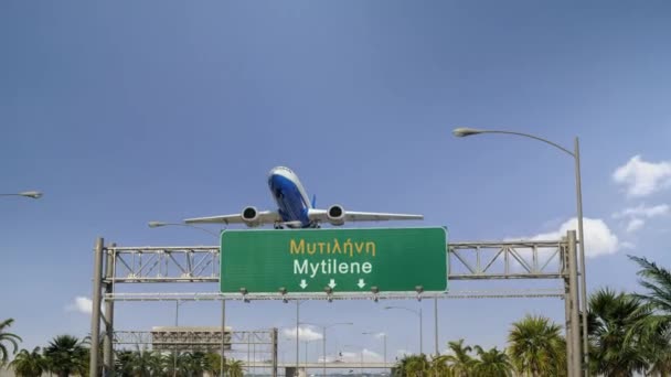 Vliegtuig opstijgen van Mytilene — Stockvideo