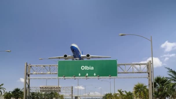 Vliegtuig opstijgen van Olbia — Stockvideo