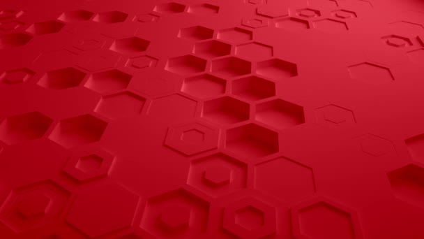 Rojo hexagonal abstracta geométrica superficial Seamless Loop 4k Uhd. Vista frontal — Vídeos de Stock