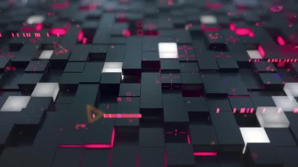 Bucle sin interrupción: concepto de tecnología Digital 3d. Cubos negros con segmentos rojos simbolizan el bloque de datos. — Vídeo de stock