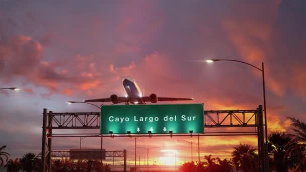 Airplane Take off Cayo Largo del Sur during a wonderful sunrise — Stock Video