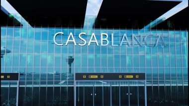 Şehre inen uçak, şehre varan cam havaalanı terminali ve jet uçağının yansıması..