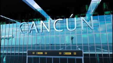 Şehre inen uçak, şehre varan cam havaalanı terminali ve jet uçağının yansıması..