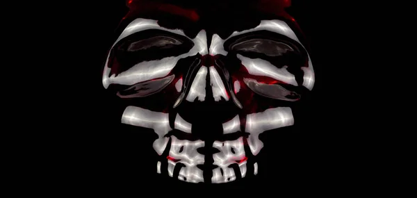 Световое отражение от стеклянного черепа с красным светом внутри, на черном фоне — стоковое фото