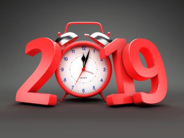     Yeni yıl 2019 saatli - 3d görüntü işlenen 