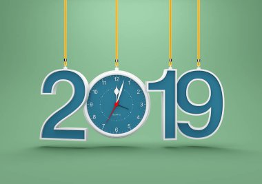      Yeni yıl 2019 saatli - 3d görüntü işlenen 