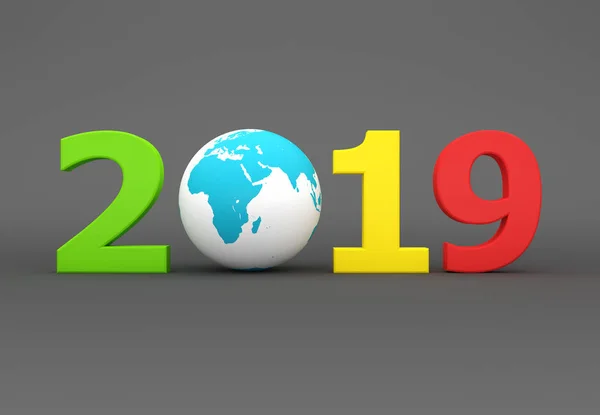 Ano Novo 2019 Com Globo Imagem Renderizada — Fotografia de Stock