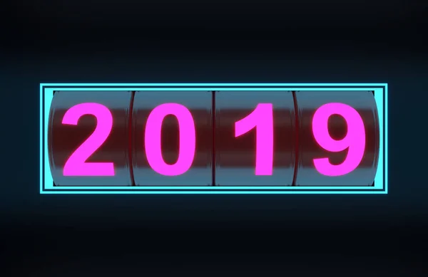 Nieuwjaar 2019 Met Verlichting Weergegeven Afbeelding — Stockfoto