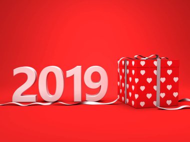      Yeni yıl 2019 yaratıcı tasarım konsepti ile Hediyelik kutu - 3d görüntü 