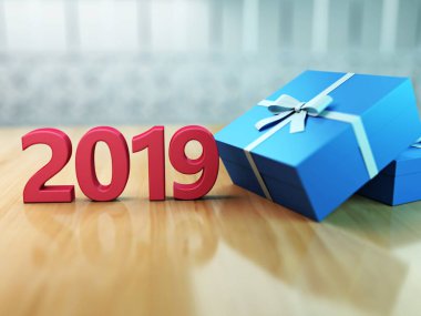      Yeni yıl 2019 yaratıcı tasarım konsepti ile Hediyelik kutu - 3d görüntü 