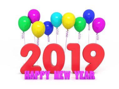      Yeni yıl 2019 yaratıcı tasarım konsepti ile balon - 3d görüntü işlenen 