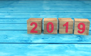      Yeni yıl 2019 yaratıcı tasarım konsepti ile kare kutu - 3d görüntü 